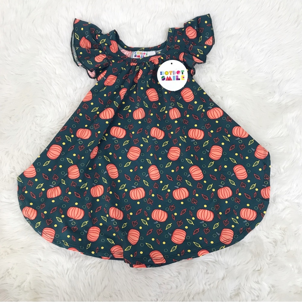 DOT DOT SMILE‎ Baby Girl Fall Pumpkin Print Dress Green Orange 6-12 Months New